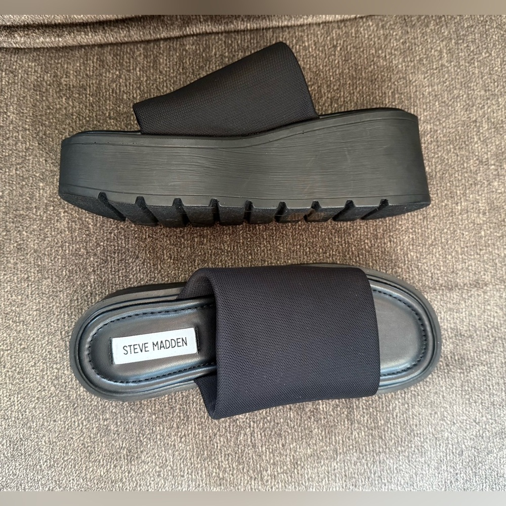 Steve Madden Black Slide Platform Sandals